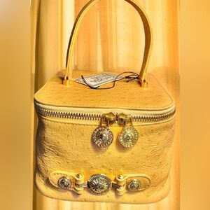 Versace Never used Vintage Ostrich Leather Vanity Case Yellow/Gold Sun Accents